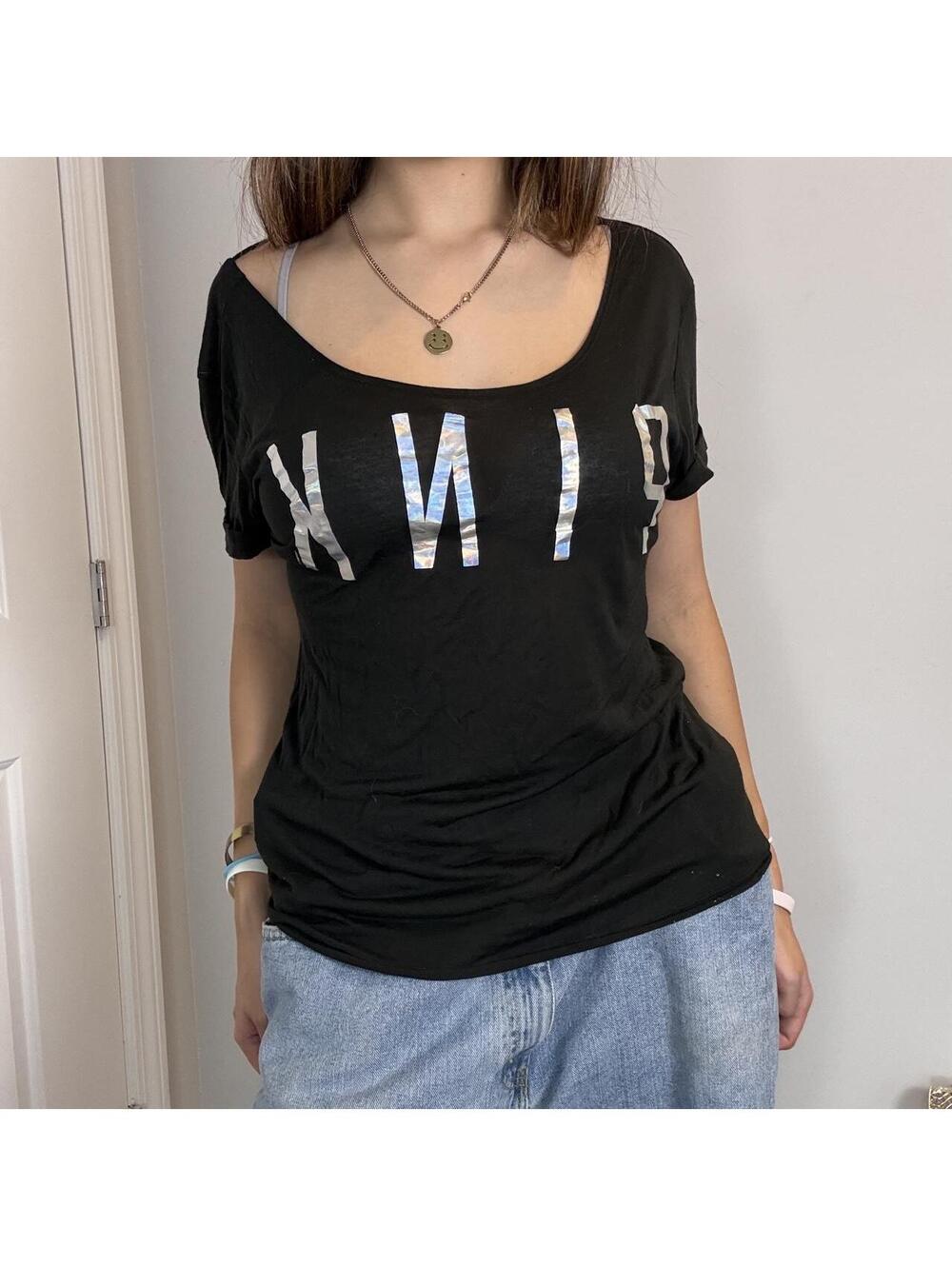 Victoria’s Secret PINK black slouchy flowy scoop neck top open back size small
